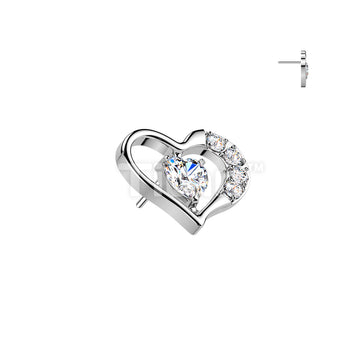Titanium Threadless Push In Heart Top With Heart CZ Center - Image 2