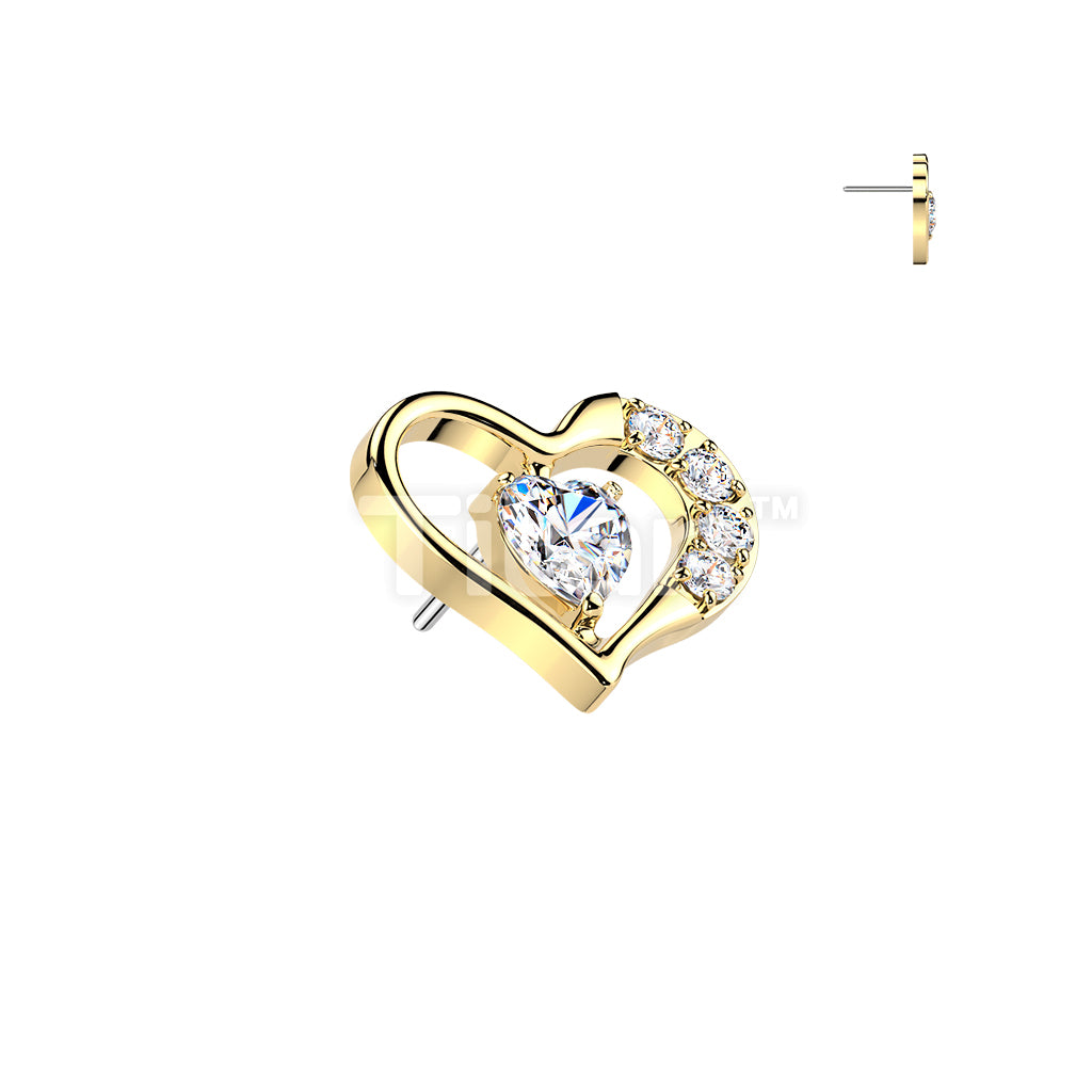 Titanium Threadless Push In Heart Top With Heart CZ Center - Image 3