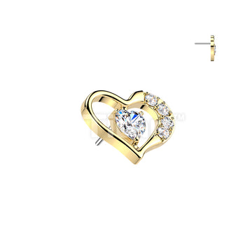 Titanium Threadless Push In Heart Top With Heart CZ Center - Image 3