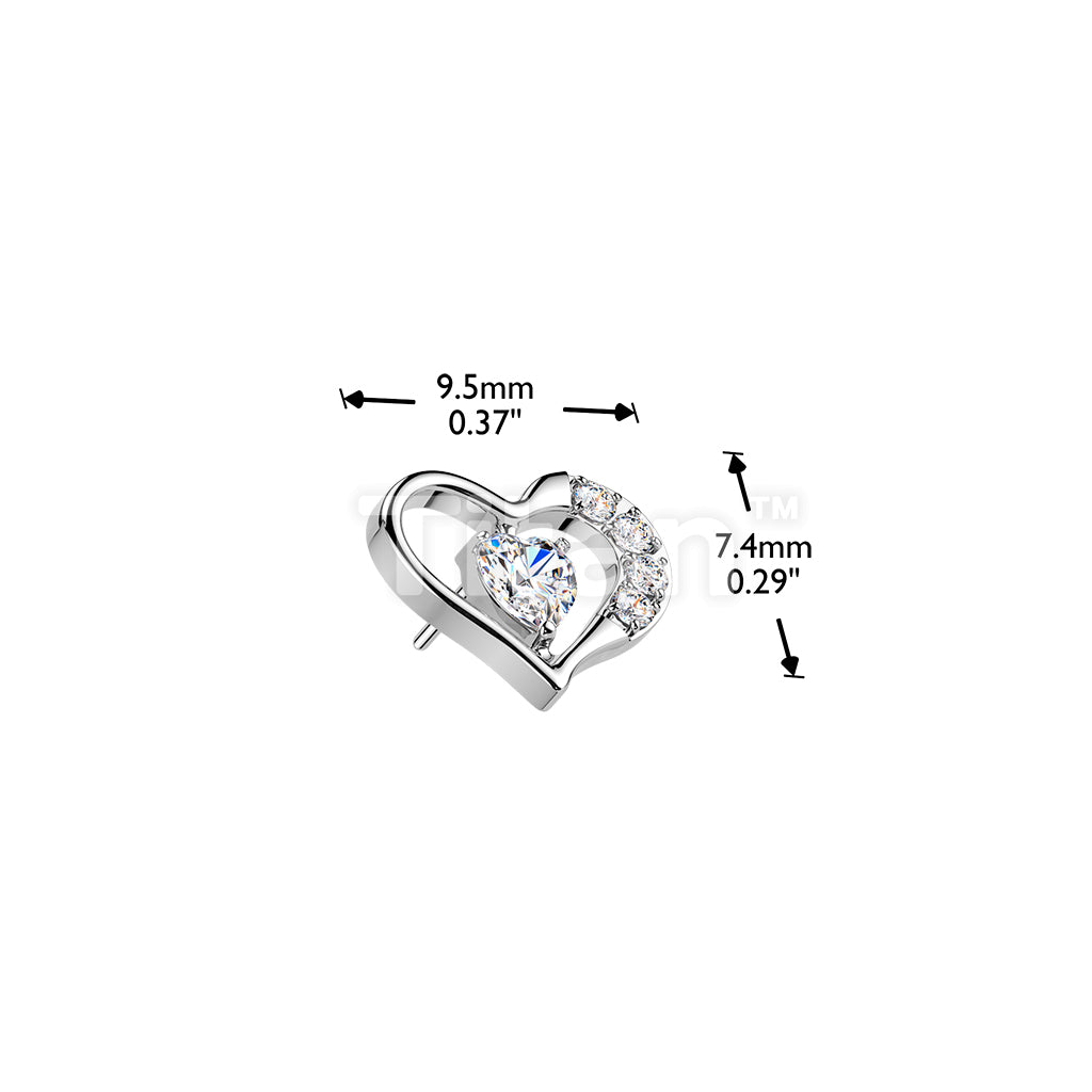 Titanium Threadless Push In Heart Top With Heart CZ Center - Image 4