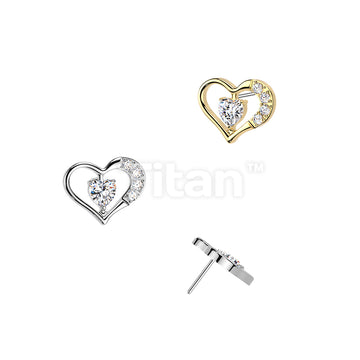 Titanium Threadless Push In Heart Top With Heart CZ Center