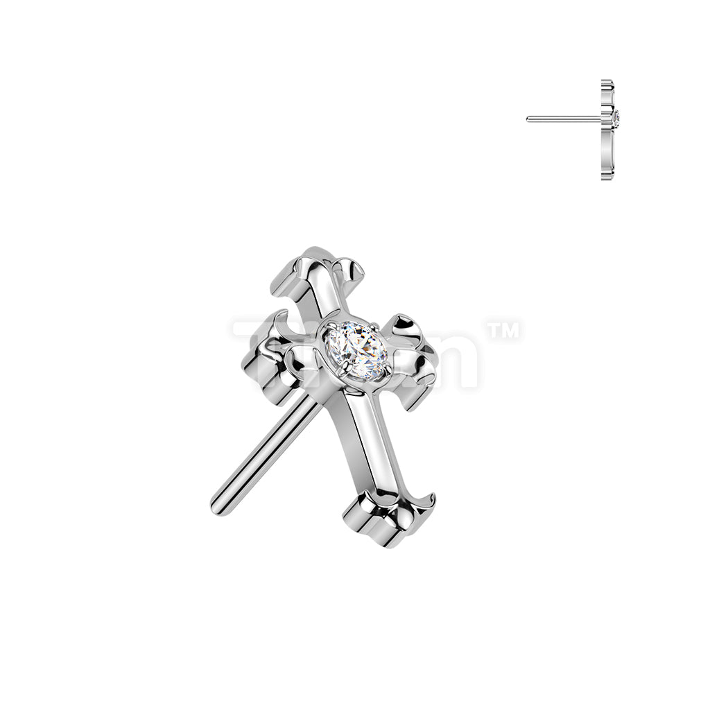 Titanium Threadless Push In CZ Center Celtic Cross Top  - Image 2