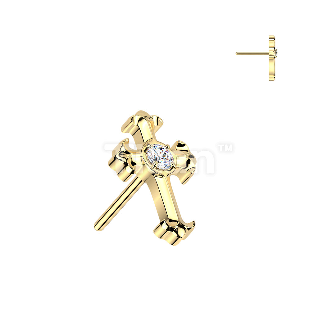 Titanium Threadless Push In CZ Center Celtic Cross Top  - Image 3