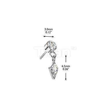 Titanium Threadless Push In Bezel Set CZ Top With Kite Shaped CZ Dangle - Image 4