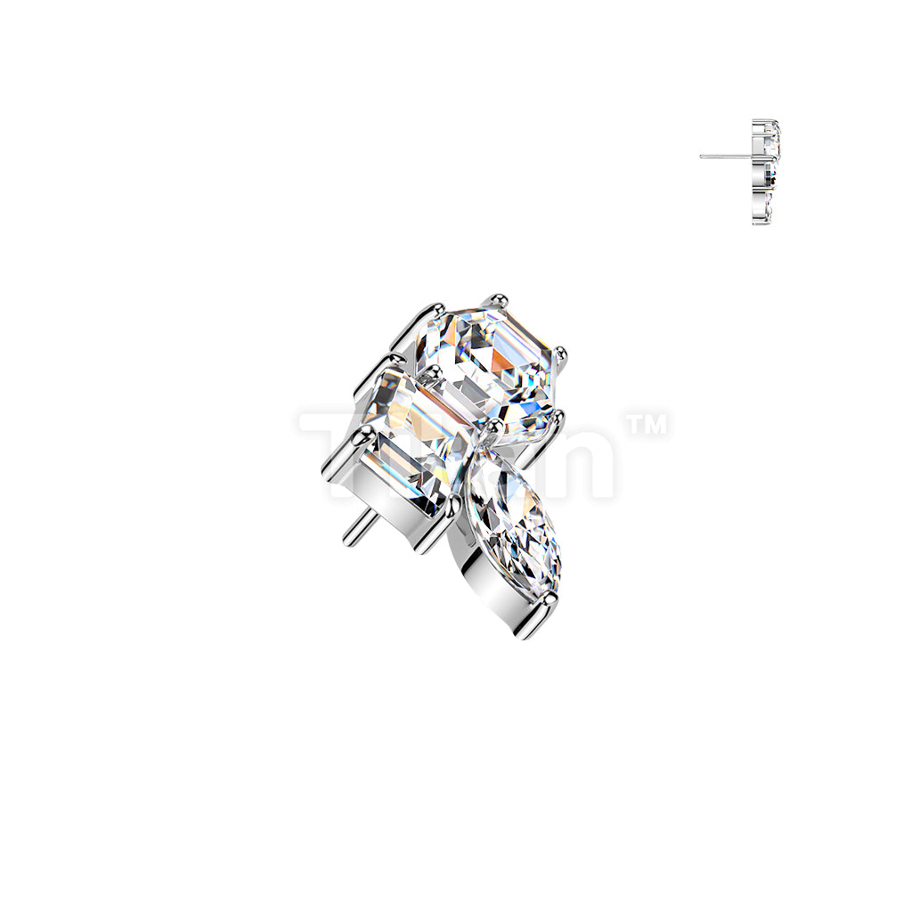 Titanium Threadless Push In Hexagon, Diamond, & Marquise CZ Cluster Top - Image 2