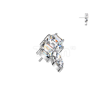 Titanium Threadless Push In Hexagon, Diamond, & Marquise CZ Cluster Top - Image 2