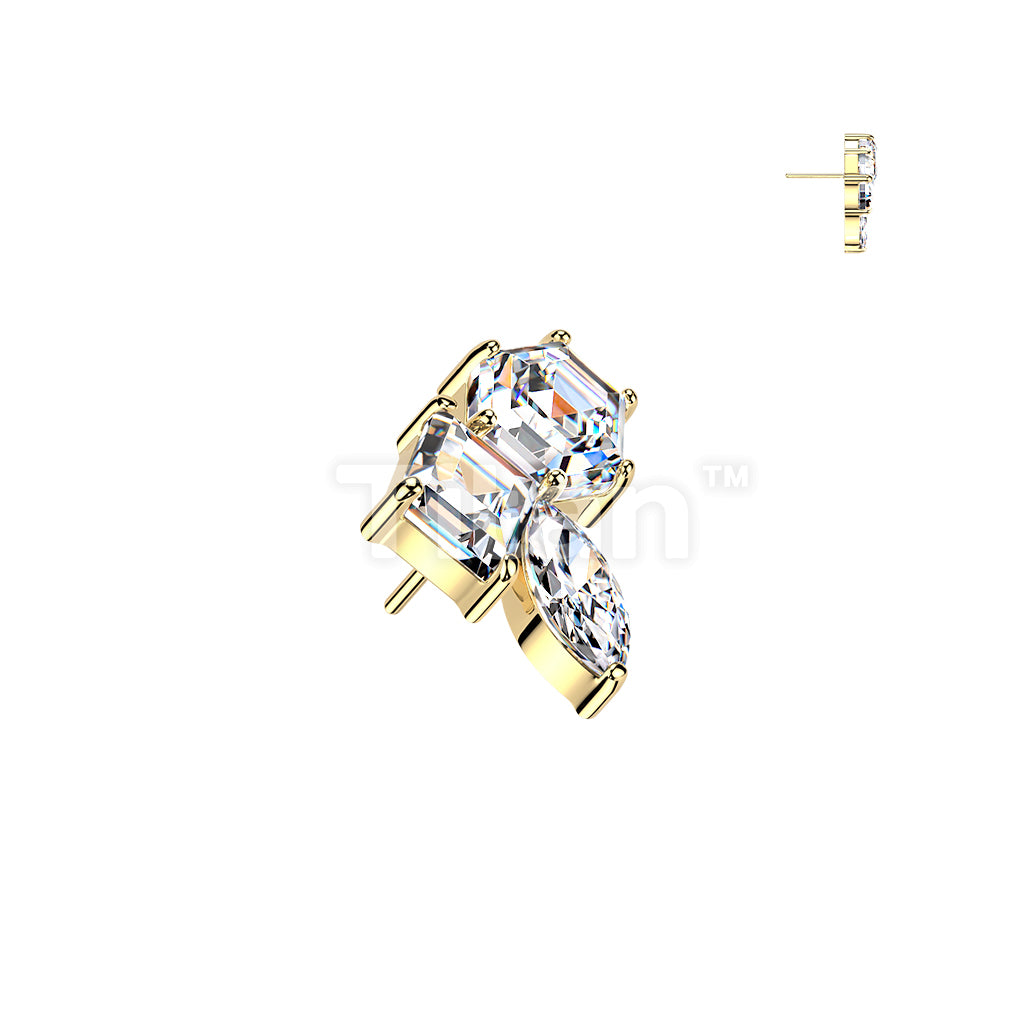Titanium Threadless Push In Hexagon, Diamond, & Marquise CZ Cluster Top - Image 3