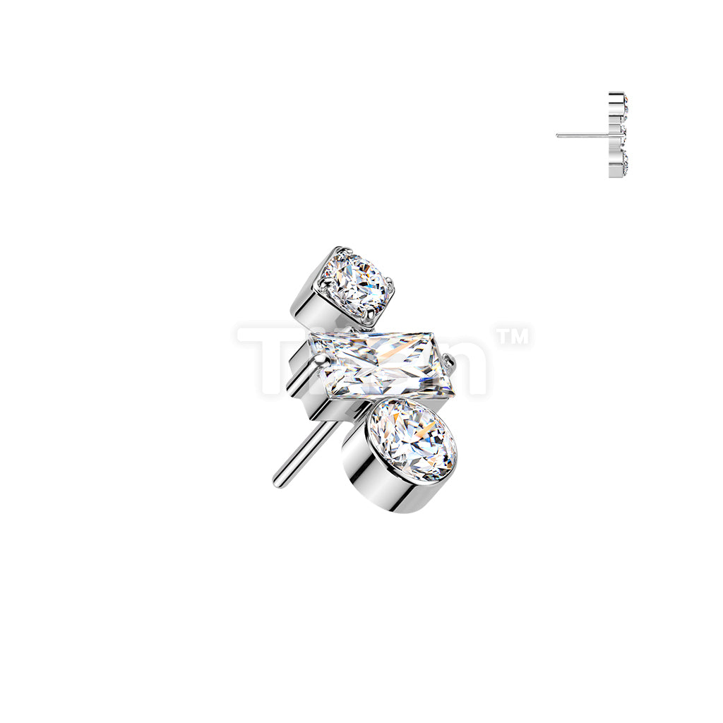 Titanium Threadless Push In Round, Baguette, & Diamond CZ Top - Image 2