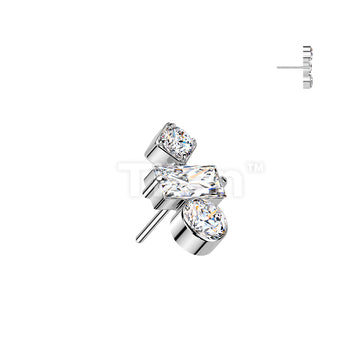 Titanium Threadless Push In Round, Baguette, & Diamond CZ Top - Image 2