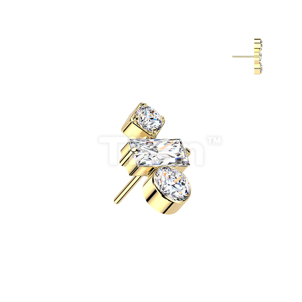 Titanium Threadless Push In Round, Baguette, & Diamond CZ Top - Image 3