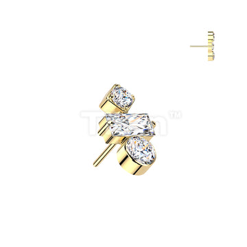 Titanium Threadless Push In Round, Baguette, & Diamond CZ Top - Image 3