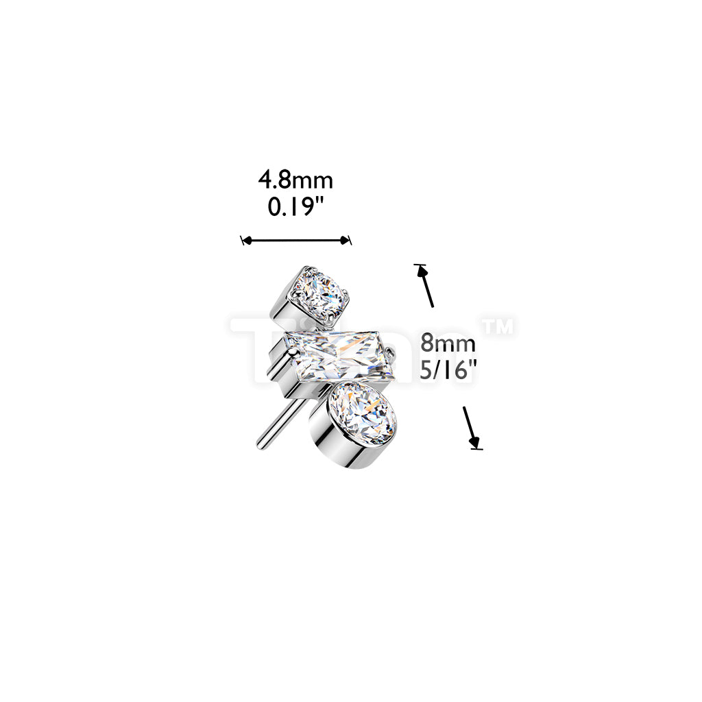 Titanium Threadless Push In Round, Baguette, & Diamond CZ Top - Image 4
