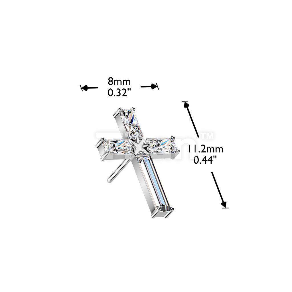 Titanium Threadless Push In Baguette CZ Cross Top - Image 6