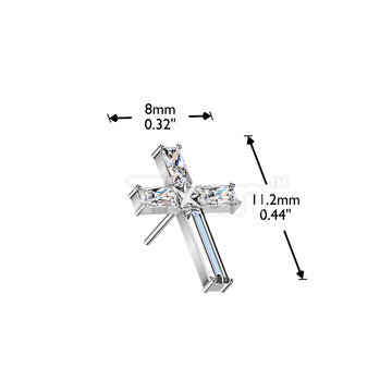 Titanium Threadless Push In Baguette CZ Cross Top - Image 6