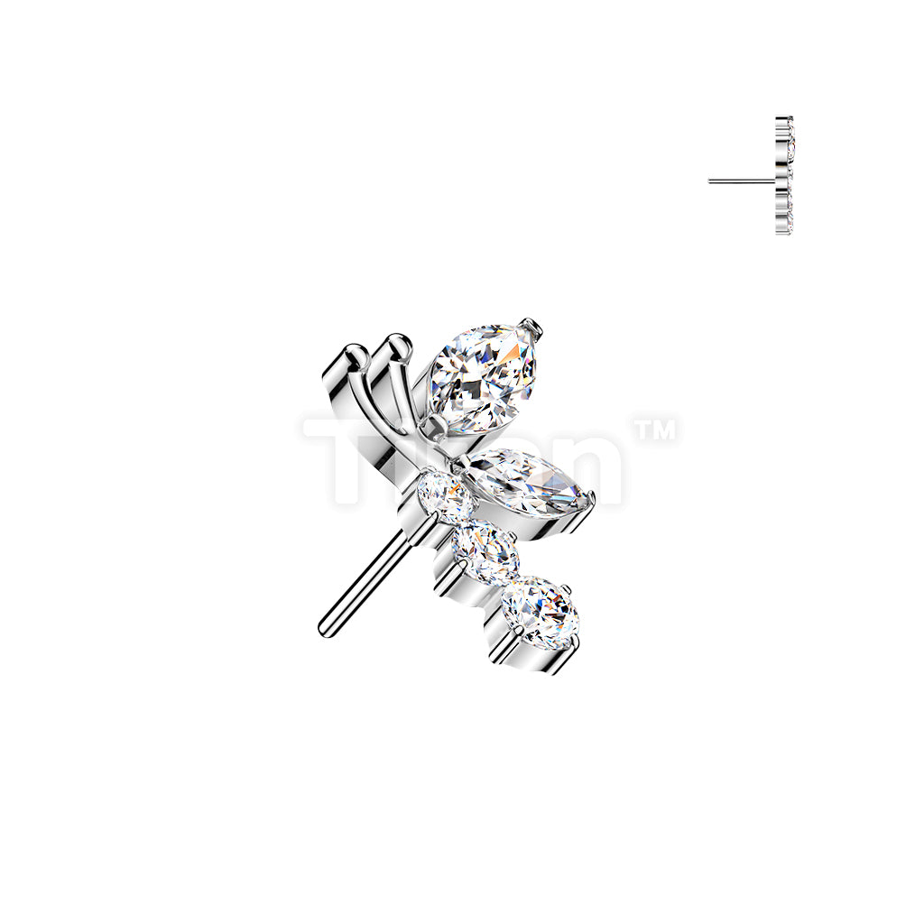 Titanium Threadless Push In CZ Dragonfly Top - Image 2