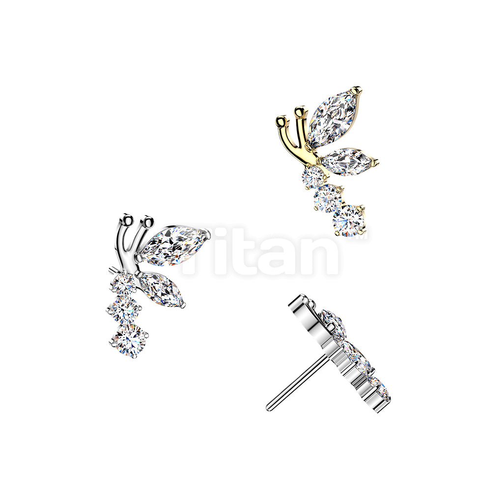 Titanium Threadless Push In CZ Dragonfly Top