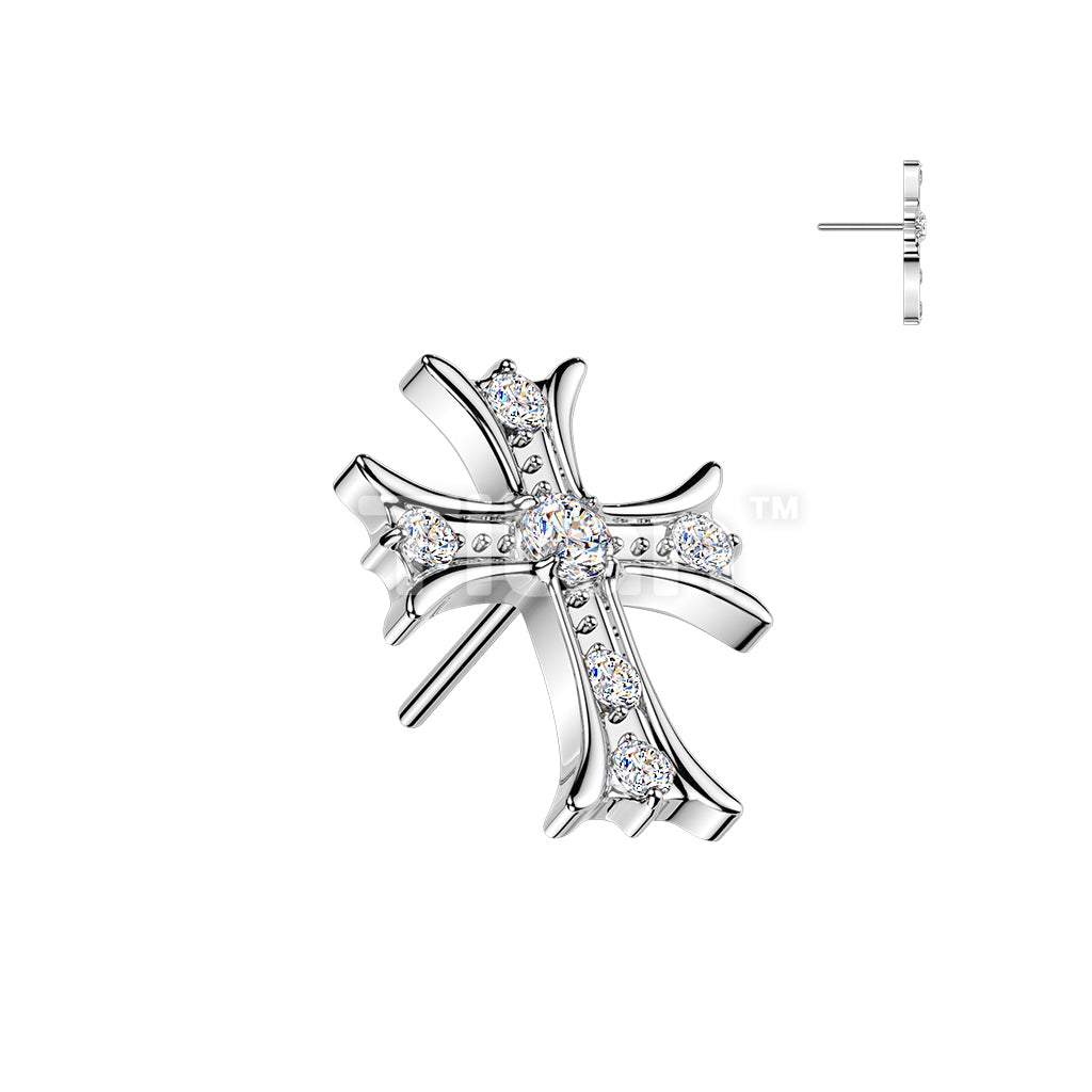 Titanium Threadless Push In CZ Celtic Cross Top - Image 2