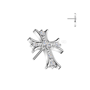 Titanium Threadless Push In CZ Celtic Cross Top - Image 2