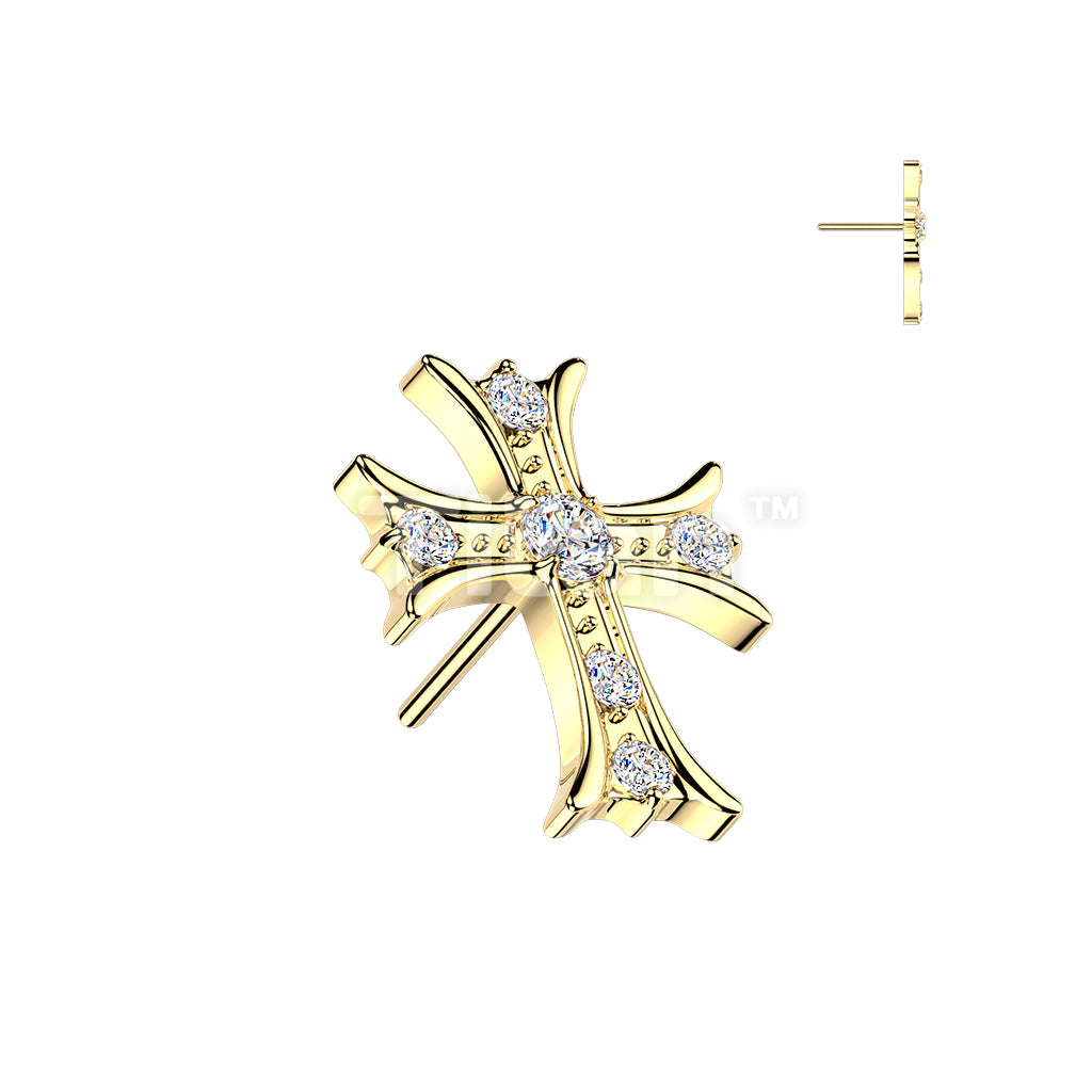 Titanium Threadless Push In CZ Celtic Cross Top - Image 3