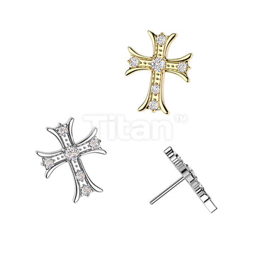 Titanium Threadless Push In CZ Celtic Cross Top