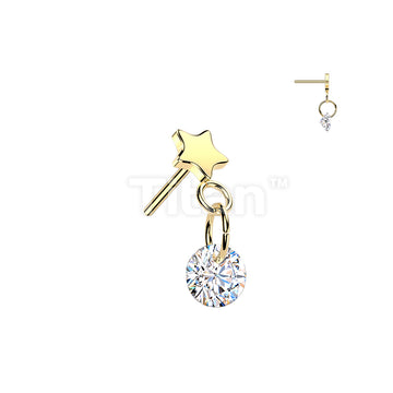 Titanium Threadless Push In Star Top With Round CZ Dangle - Image 3