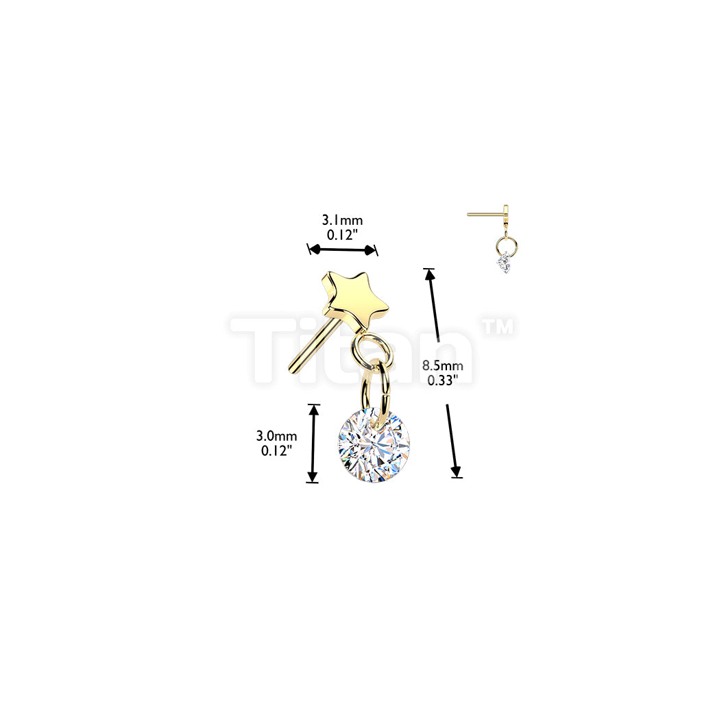 Titanium Threadless Push In Star Top With Round CZ Dangle - Image 4
