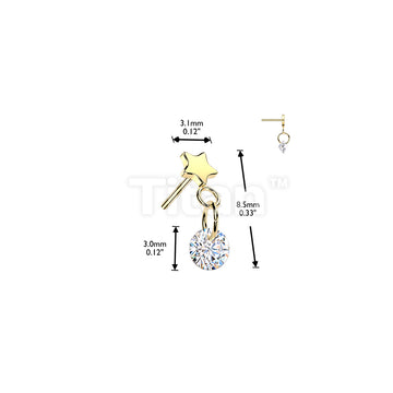 Titanium Threadless Push In Star Top With Round CZ Dangle - Image 4