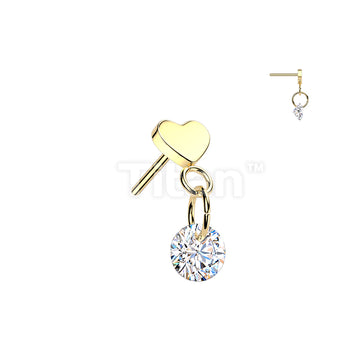 Titanium Threadless Push In Heart Top With Round CZ Dangle - Image 3