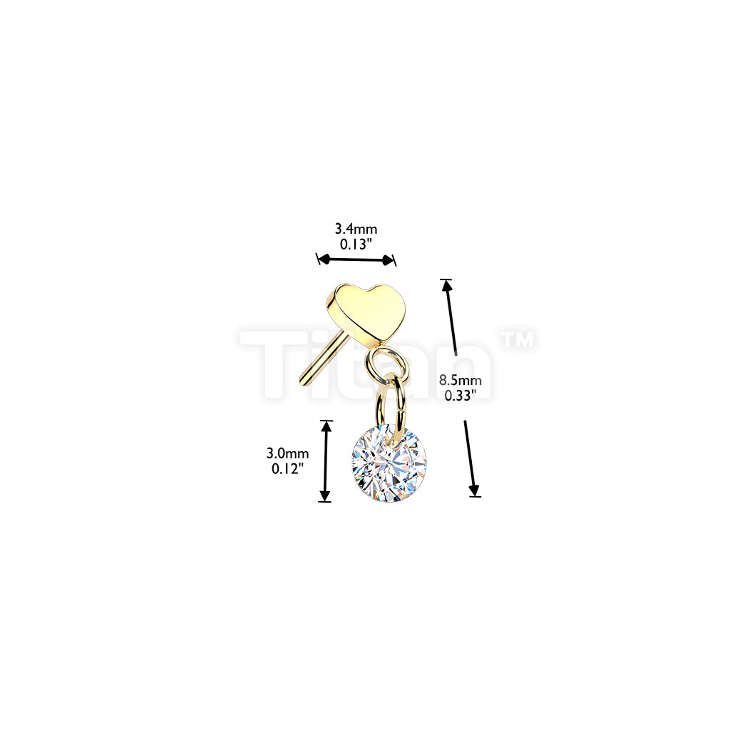 Titanium Threadless Push In Heart Top With Round CZ Dangle - Image 4