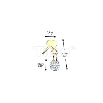 Titanium Threadless Push In Heart Top With Round CZ Dangle - Image 4