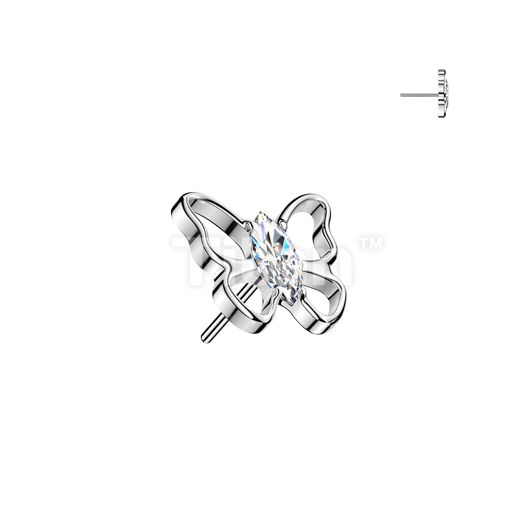 Titanium Threadless Push In Marquise CZ Hollow Butterfly Top - Image 2