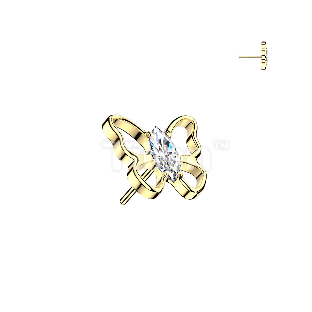 Titanium Threadless Push In Marquise CZ Hollow Butterfly Top - Image 3