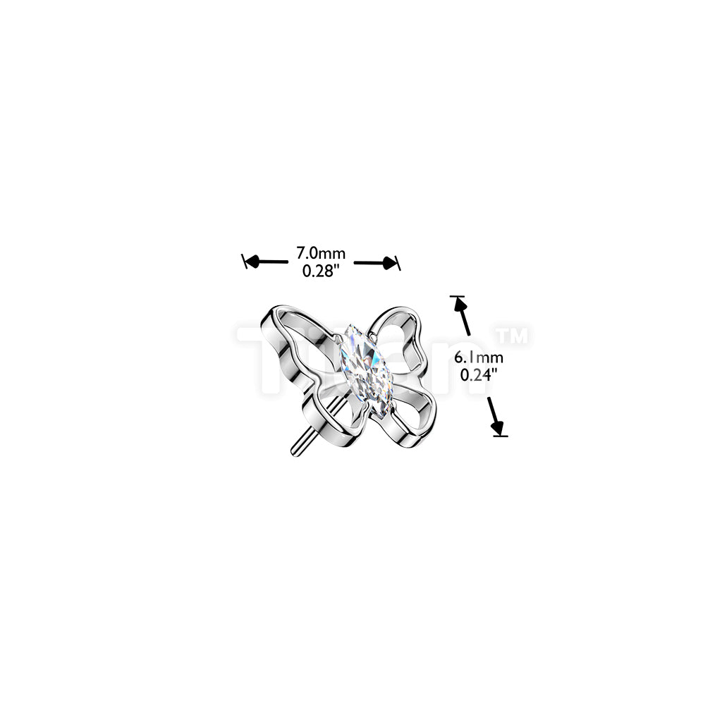 Titanium Threadless Push In Marquise CZ Hollow Butterfly Top - Image 4