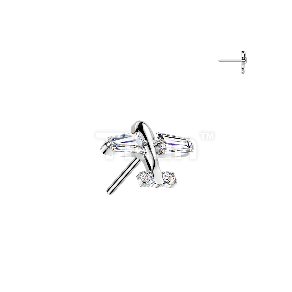 Titanium Threadless Push In CZ Airplane Top - Image 2