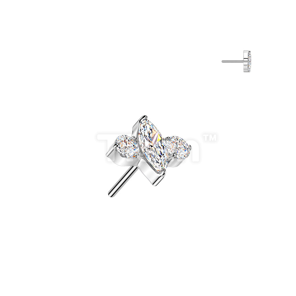 Titanium Threadless Push In Marquise & Round CZ Top - Image 2
