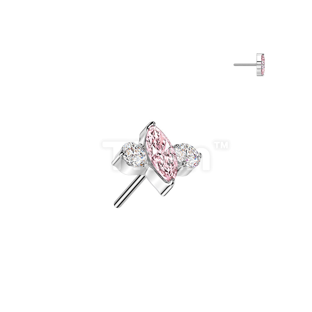 Titanium Threadless Push In Marquise & Round CZ Top - Image 4