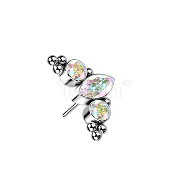 Implant Grade Titanium Threadless Push In Top With Marquise CZ or Opal Center Surrounded by CZs and Ball Clusters - Image 3