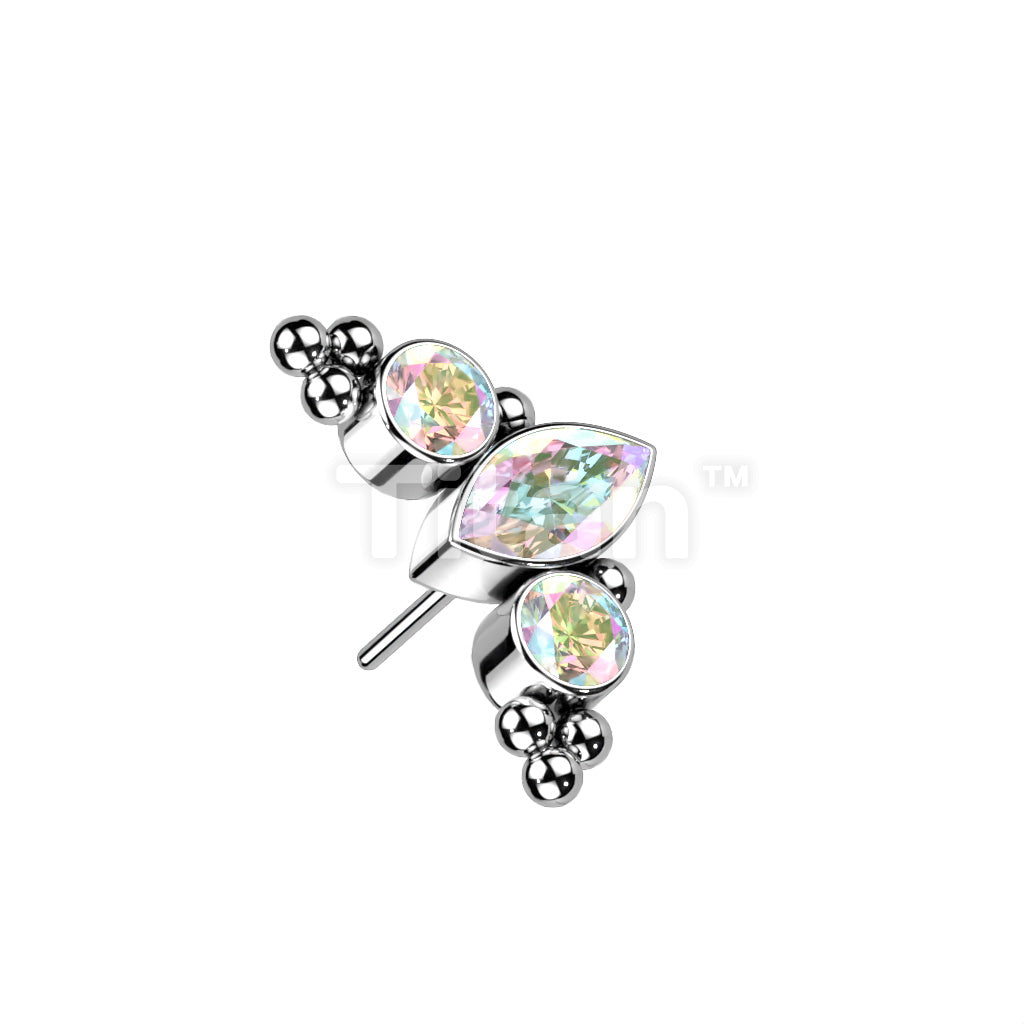 Implant Grade Titanium Threadless Push In Top With Marquise CZ or Opal... - Image 3