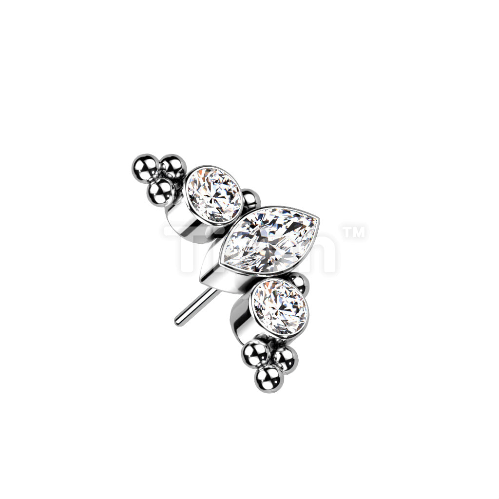 Implant Grade Titanium Threadless Push In Top With Marquise CZ or Opal Center Surrounded by CZs and Ball Clusters - Image 4