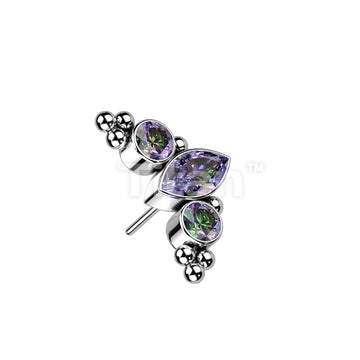 Implant Grade Titanium Threadless Push In Top With Marquise CZ or Opal Center Surrounded by CZs and Ball Clusters - Image 5