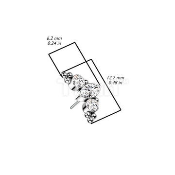 Implant Grade Titanium Threadless Push In Top With Marquise CZ or Opal Center Surrounded by CZs and Ball Clusters - Image 6