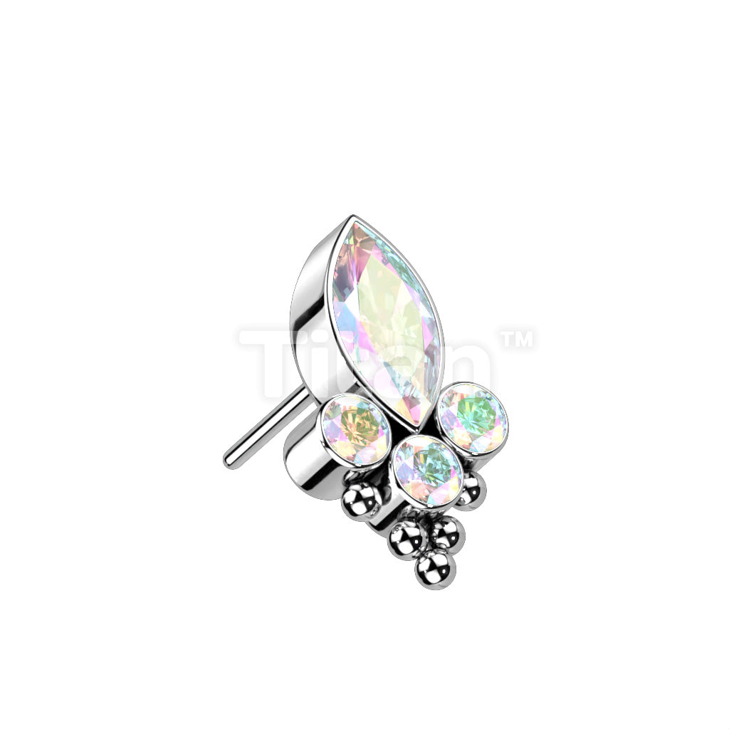 Implant Grade Titanium Threadless Push In Top With Marquise CZ or Opal and Round CZ and Balls  - Image 3