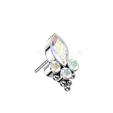 Implant Grade Titanium Threadless Push In Top With Marquise CZ or Opal and Round CZ and Balls  - Image 3