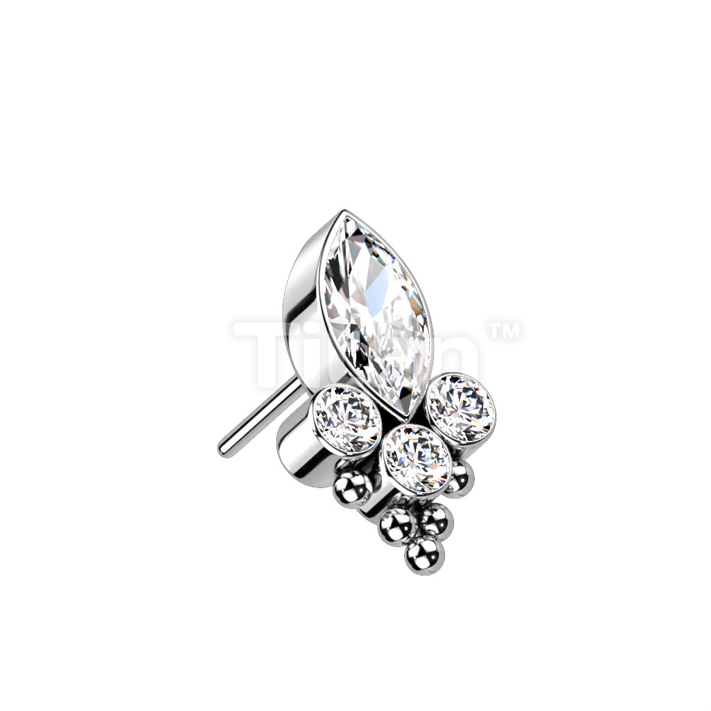 Implant Grade Titanium Threadless Push In Top With Marquise CZ or Opal and Round CZ and Balls  - Image 4