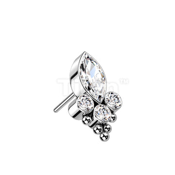 Implant Grade Titanium Threadless Push In Top With Marquise CZ or Opal and Round CZ and Balls  - Image 4