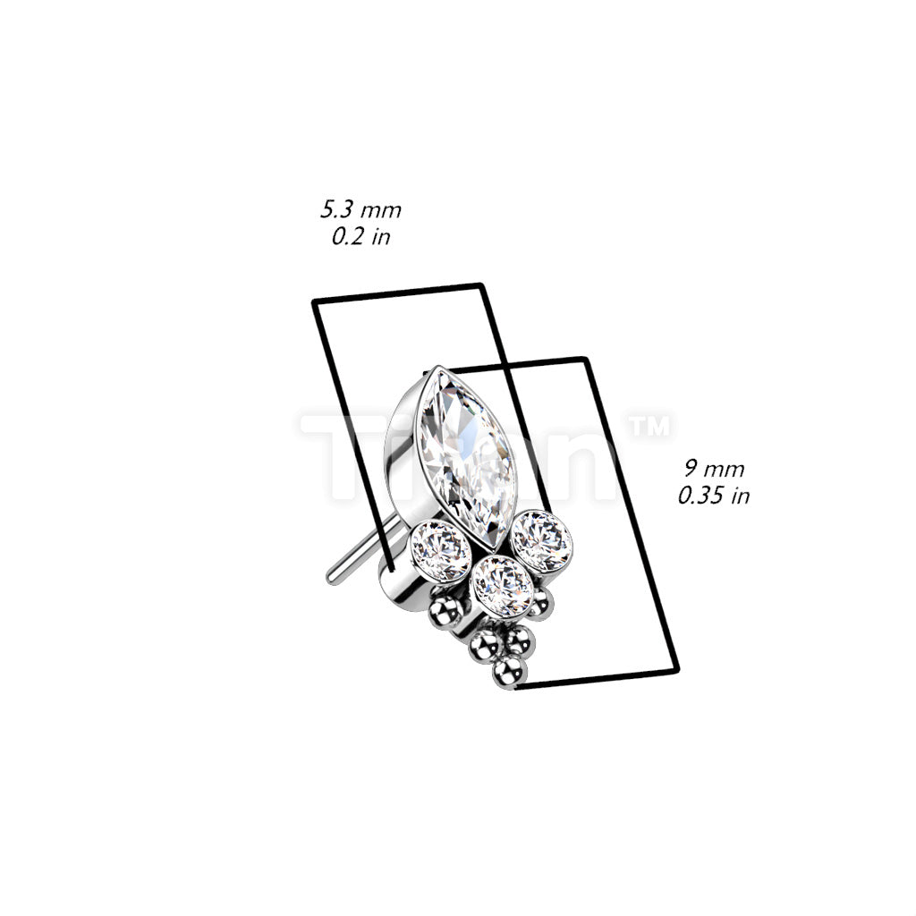 Implant Grade Titanium Threadless Push In Top With Marquise CZ or Opal and Round CZ and Balls  - Image 5