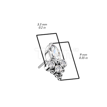 Implant Grade Titanium Threadless Push In Top With Marquise CZ or Opal and Round CZ and Balls  - Image 5