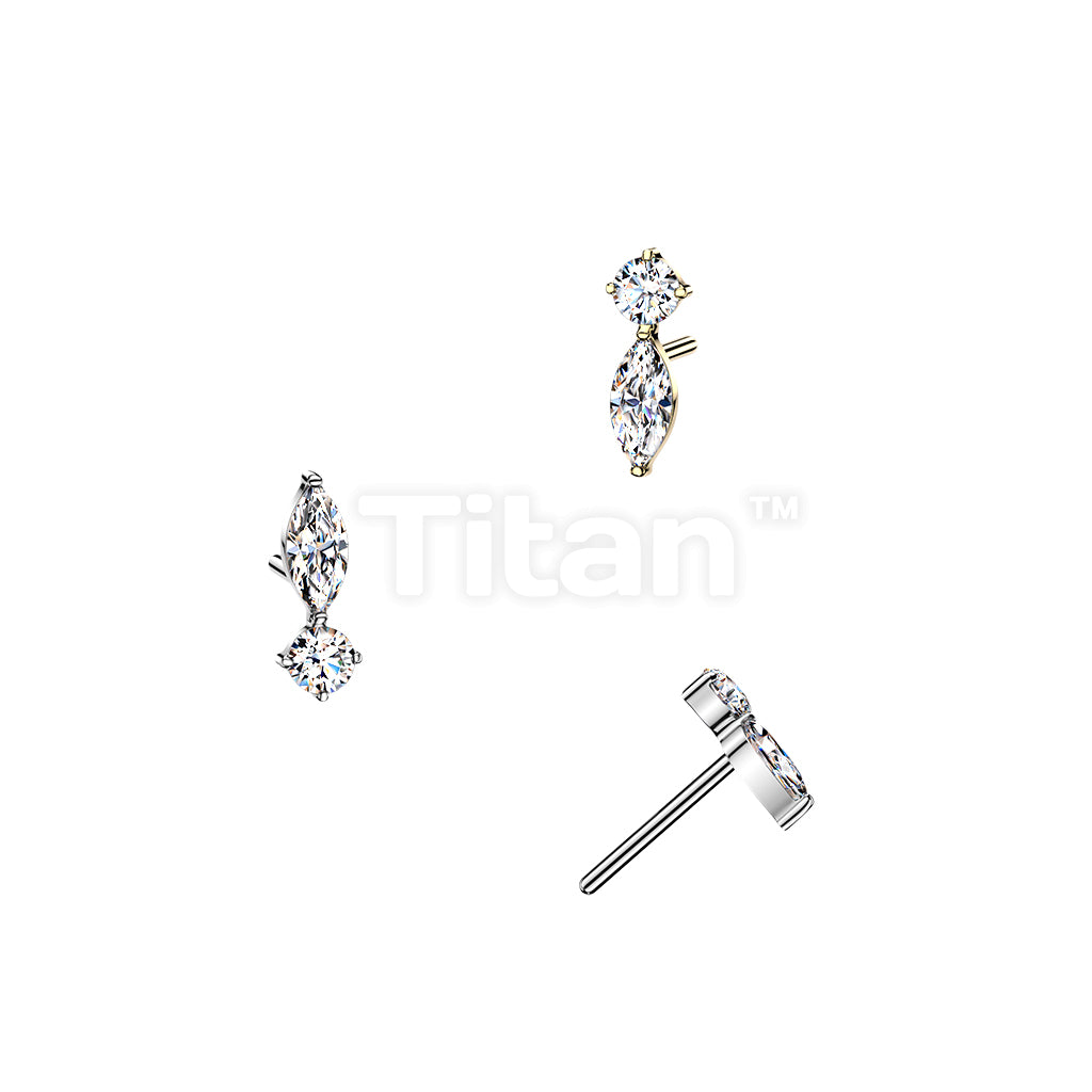 Titanium Threadless Push In Marquise and Round CZ Top