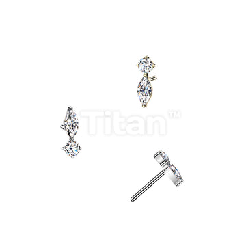 Titanium Threadless Push In Marquise and Round CZ Top