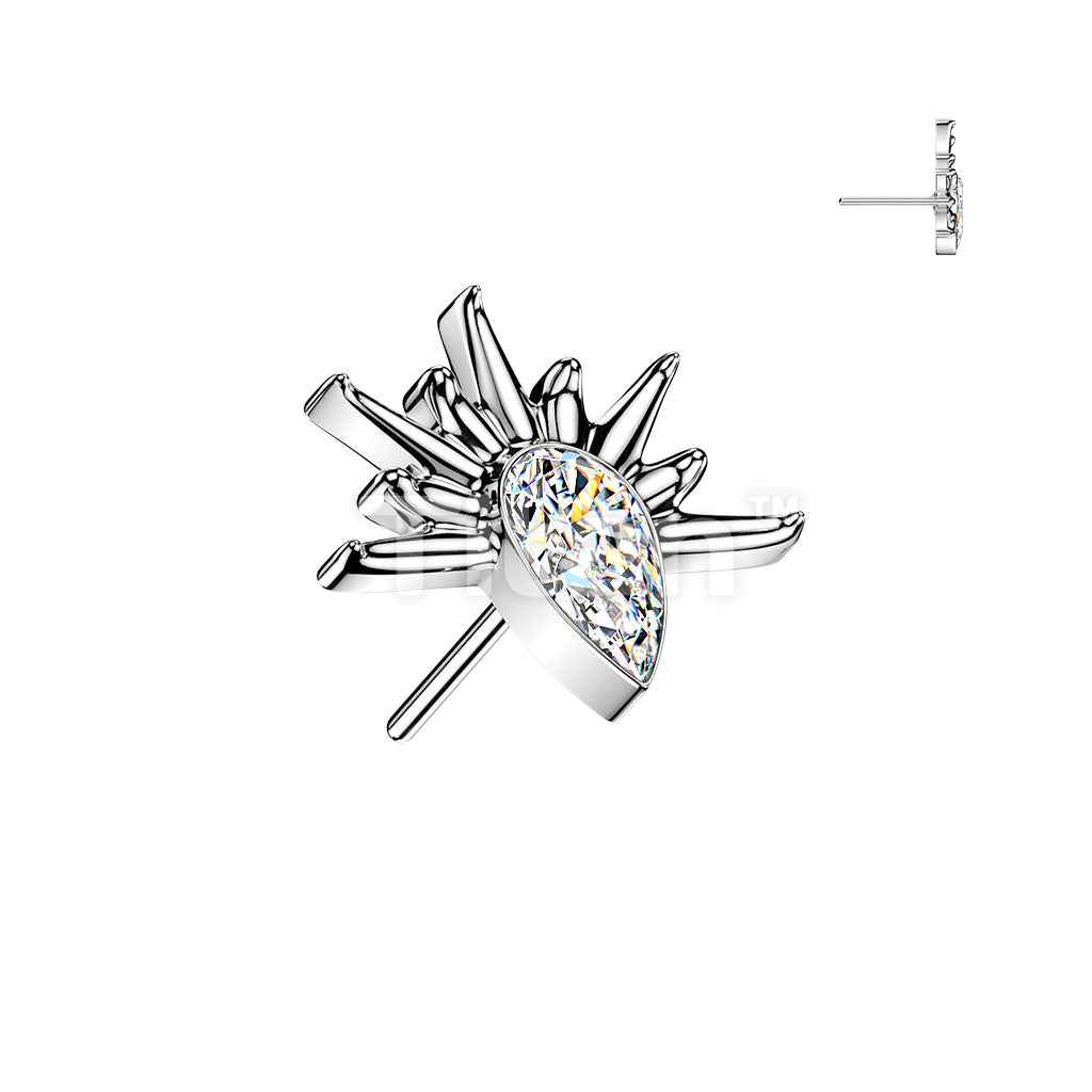 Titanium Threadless Push In Half Sun Teardrop CZ Top - Image 2